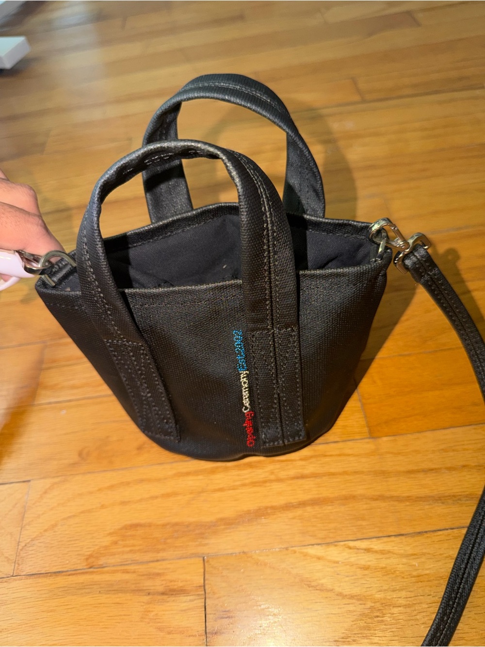 Open Ceremony Black Mini Tote Crossbody Bag with Multicolor Stitching